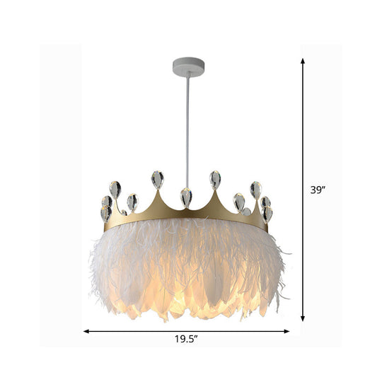 Gold Crown Shaped Kids Bedroom Pendant Lamp Feather Nordic Hanging Light - 1-Light Fixture