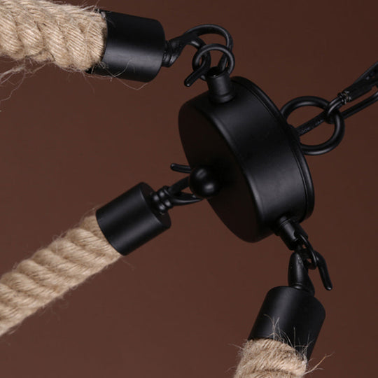 Hemp Rope Chandelier Pendant Light Kit In Antiqued Beige For Restaurants With Exposed Bulb