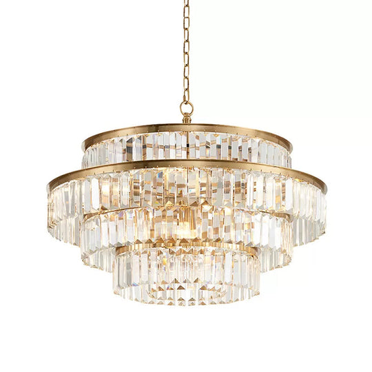 Crystal Multi- Tiered Chandelier 15-Bulb Dining Room Ceiling Hang Light In Gold Pendant Lighting