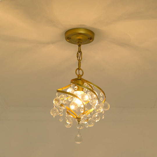 Country Style Gold Pendant Light With Crystal Accent For Corridors