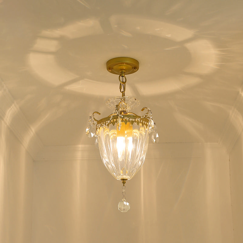 Country Style Gold Pendant Light With Crystal Accent For Corridors