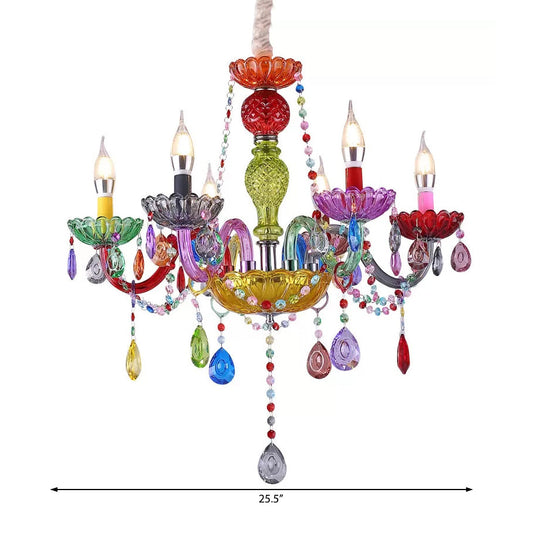 Multi-Colored Glass Chandelier With Teardrop Crystals For Kids Room Pendant Lighting
