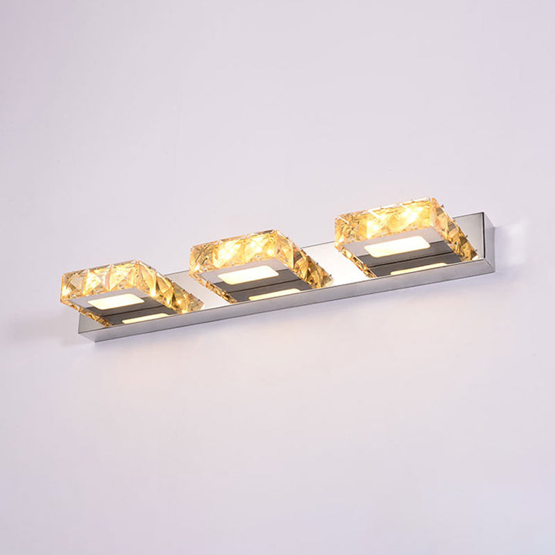 Modern Stainless Steel Crystal Vanity Sconce - 3/4 Light Beveled Design For Round/Square Bathroom