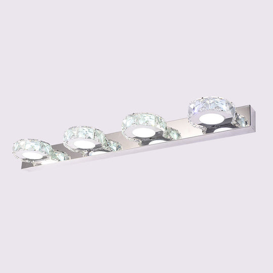 Modern Stainless Steel Crystal Vanity Sconce - 3/4 Light Beveled Design For Round/Square Bathroom