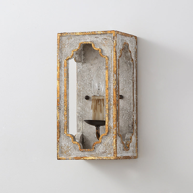 1-Bulb Wall Mount Light Fixture: Grey Countryside Wood With Candle Design