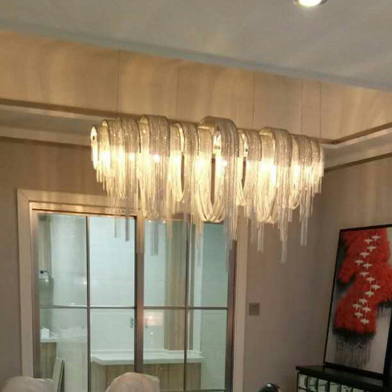 Contemporary Led Chainmail Chandelier: Aluminum Suspension Pendant Light For Living Room Gold