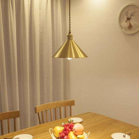 Rustic Metallic Cone Pendant Lamp With Brass Finish - Down Lighting 1 Bulb