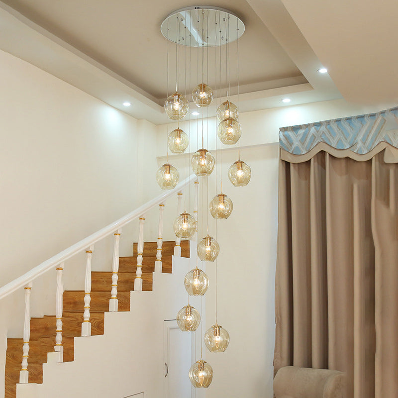 Dimpled Glass Ceiling Pendant Light: Modernist Chrome Cluster Lamp For Living Room 15 / Cognac