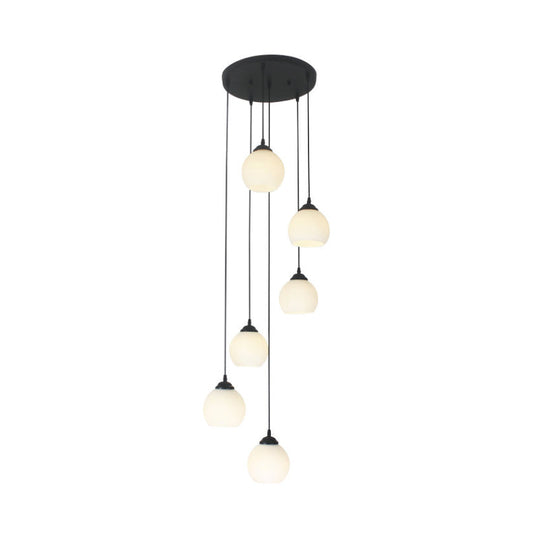 Spiral Milky Glass Multi Pendant Simple Hanging Ceiling Light In Black For Stairs Lighting