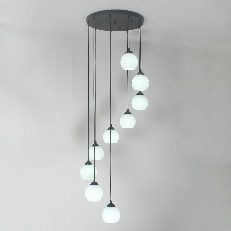 Spiral Milky Glass Multi Pendant Simple Hanging Ceiling Light In Black For Stairs Lighting
