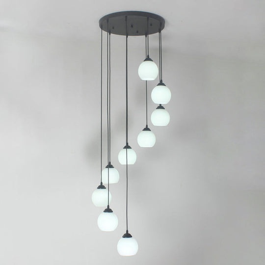 Spiral Milky Glass Multi Pendant Simple Hanging Ceiling Light In Black For Stairs Lighting