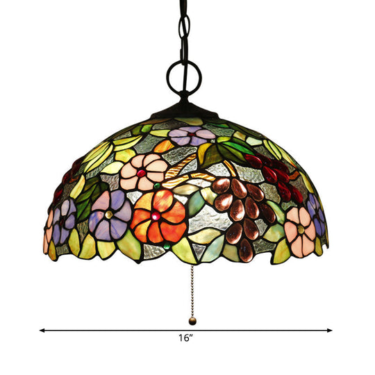 Artisan Glass Black Chandelier Pendant - Hand-Crafted Domed 3-Light Mediterranean Lamp