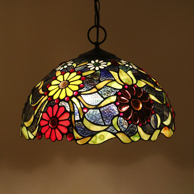Artisan Glass Black Chandelier Pendant - Hand-Crafted Domed 3-Light Mediterranean Lamp / F