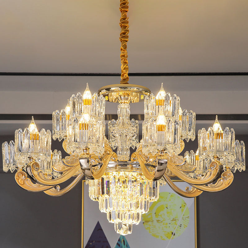 Gold Clear Crystal Drum Bedroom Chandelier: Modern Suspension Lighting Fixture 15 /