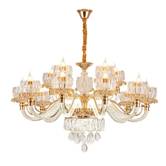 Contemporary Rose Gold Crystal Pendant Chandelier - Flower Design Ideal For Living Room Décor