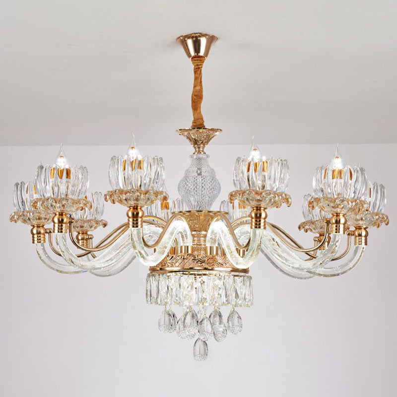 Contemporary Rose Gold Flower Crystal Pendant Chandelier For Living Room Ceiling 10 / Clear