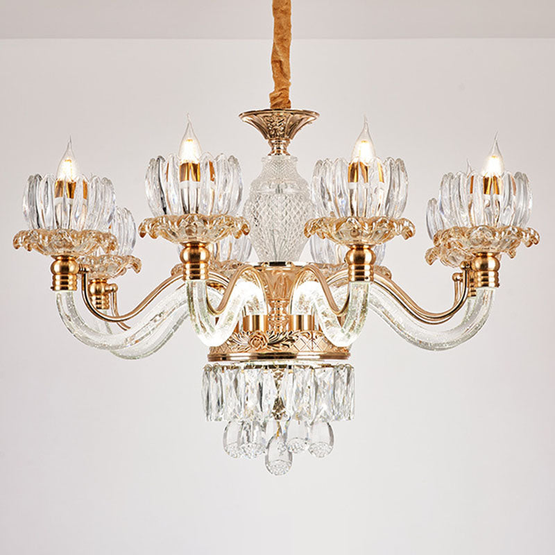 Contemporary Rose Gold Flower Crystal Pendant Chandelier For Living Room Ceiling 8 / Clear