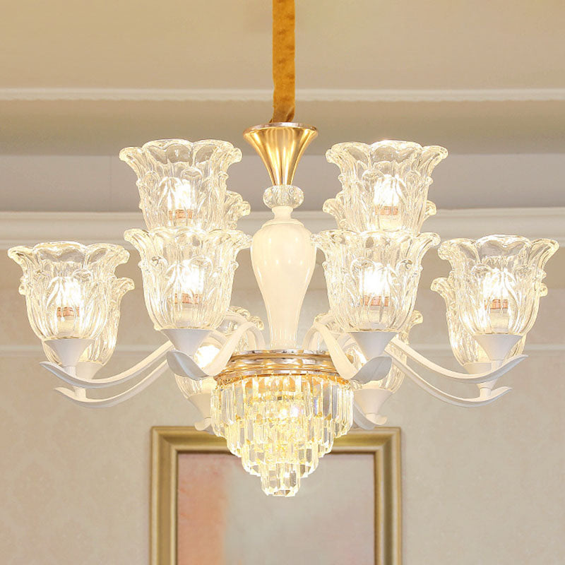 Sleek White Pendant Light Kit: Clear Crystal Flower Ceiling Chandelier For Dining Room 15 /