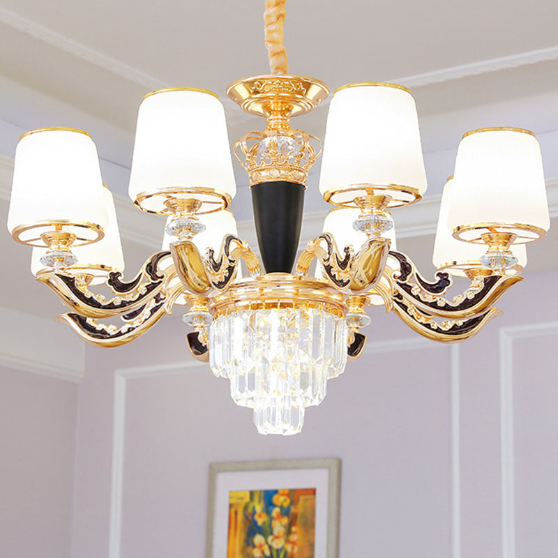 Opaline Glass Pendant Light Kit With Crystal Accent - Modern Gold Chandelier Design 8 /