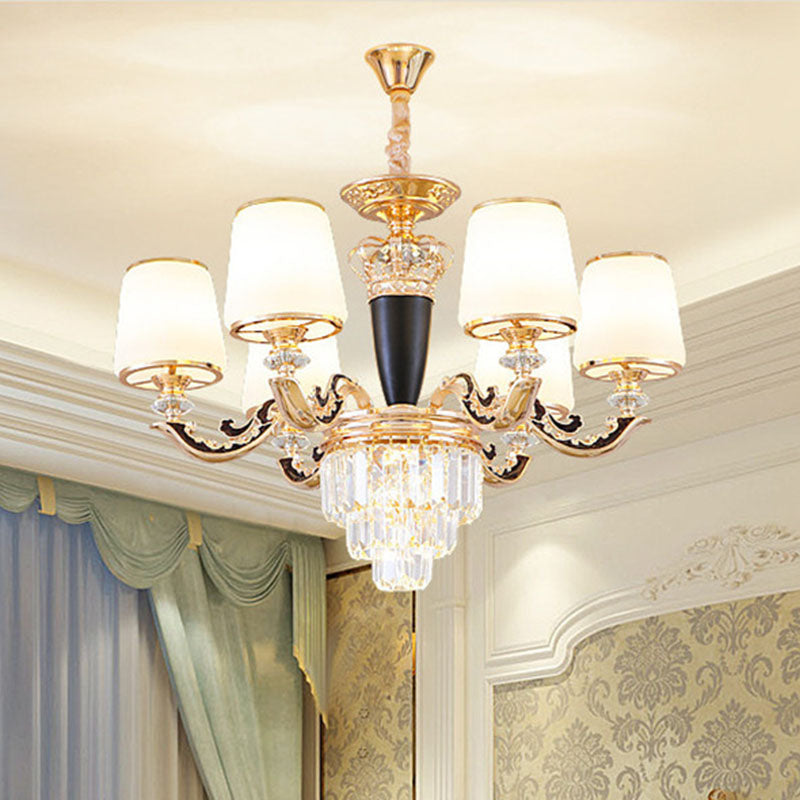 Opaline Glass Pendant Light Kit With Crystal Accent - Modern Gold Chandelier Design 6 /