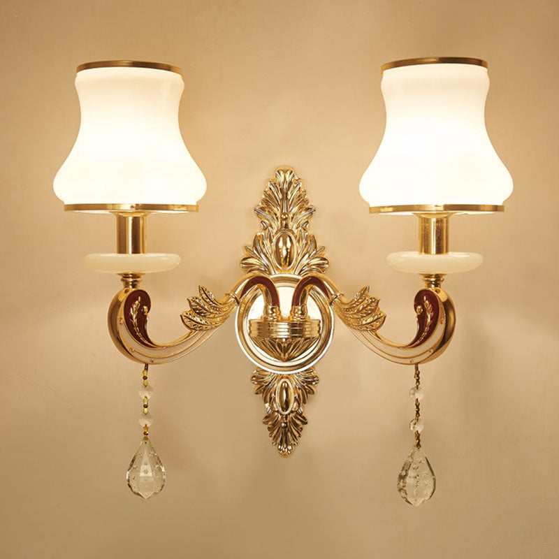 Modernist Gold Wall Sconce With Glass Shade - Elegant Living Room Fixture