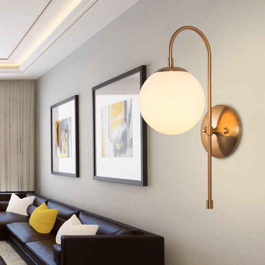 Nordic Gold Sphere Wall Sconce With Milky Glass Shade For Living Room