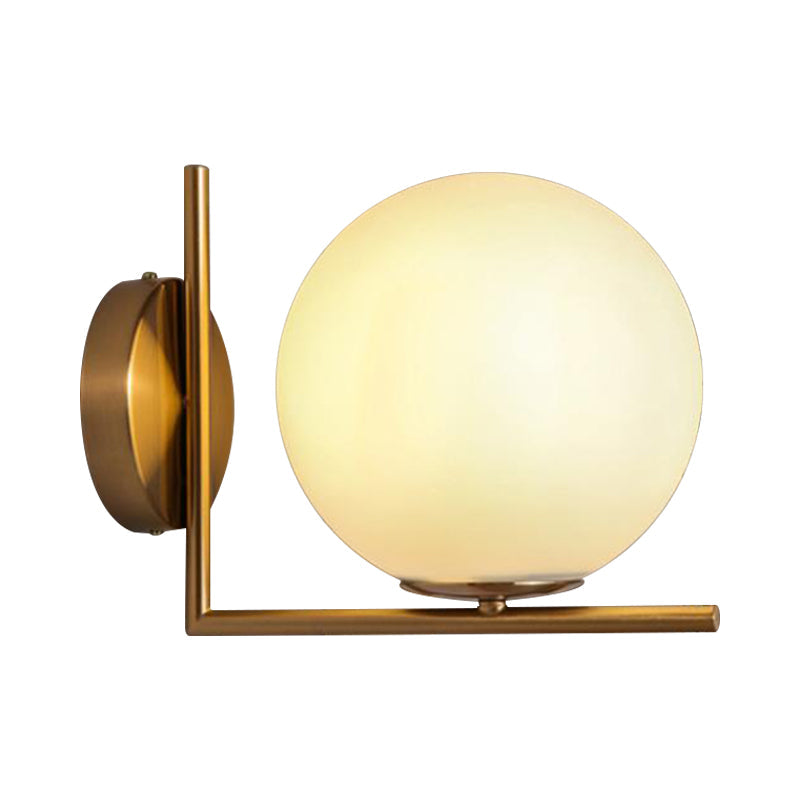 Modern Opal Glass Wall Sconce With Globe Shade And Gold Accent For Washroom Lighting