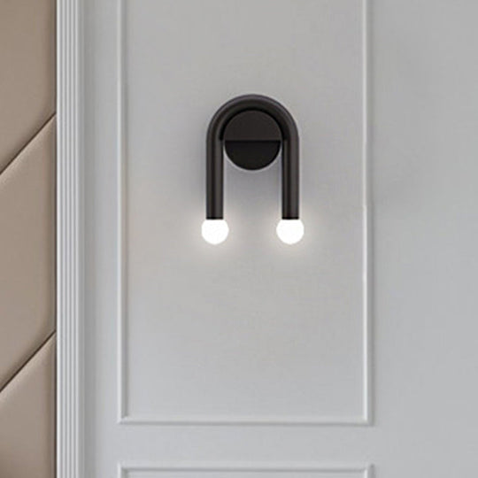 Contemporary U-Shaped 2-Light Black Wall Mounted Lighting With Opal Glass Shade