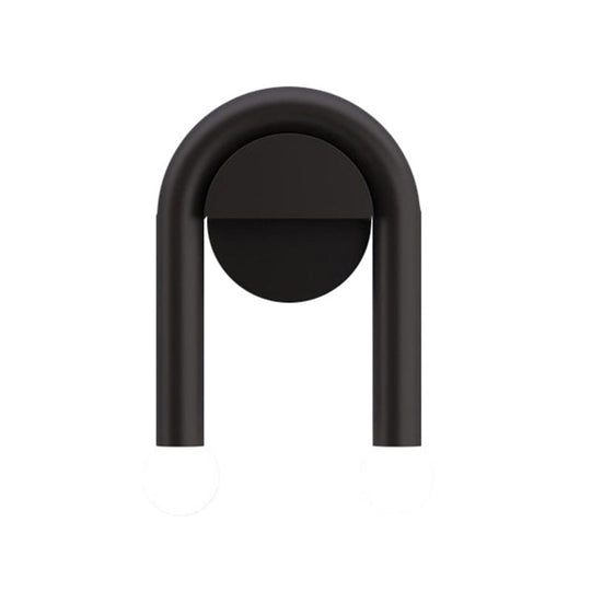 Contemporary U-Shaped 2-Light Black Wall Mounted Lighting With Opal Glass Shade