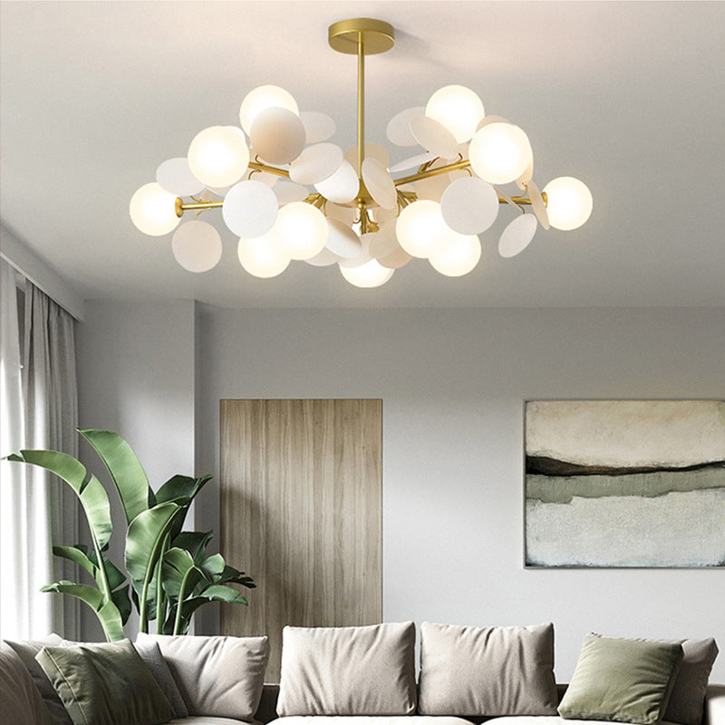 Contemporary Brass Sphere Chandelier Lamp With Milky Glass Pendant Lighting And Multi-Circle