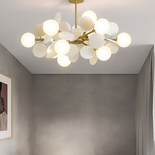Contemporary Brass Sphere Chandelier Lamp With Milky Glass Pendant Lighting And Multi-Circle
