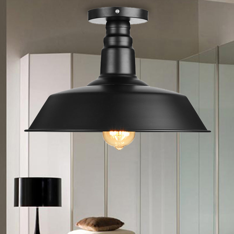 Vintage Iron Barn Dining Room Ceiling Light Fixture - 1 Black/White Semi Flush 10 14 Or 18 Diameter