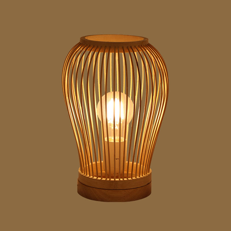 Modern Asian Woven Shade Bamboo Bedside Table Lamp