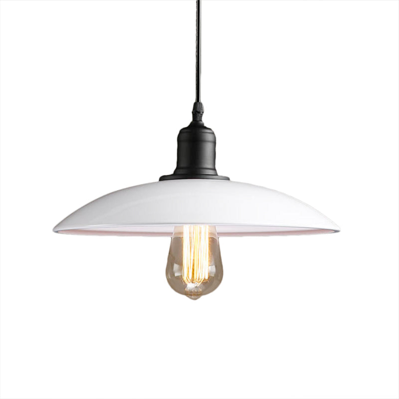 12.5’/16’ Wide Dome Industrial Metal Pendant Lamp - 1-Light Black/White Hanging Fixture For