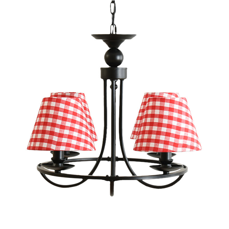 Modern 4-Light Black Fabric Tapered Shade Chandelier For Kids Bedroom Ceiling Pendant