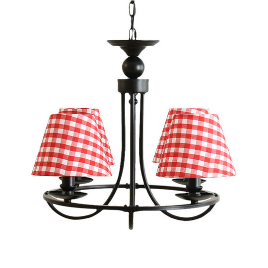 Modern 4-Light Black Fabric Tapered Shade Chandelier For Kids Bedroom Ceiling Pendant