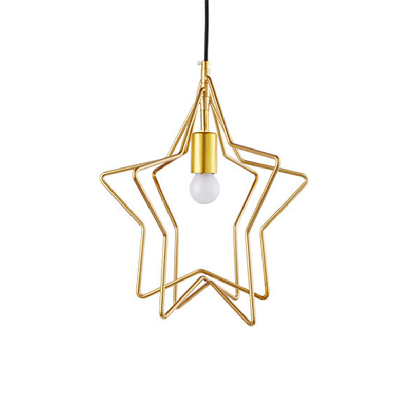 Vintage Gold Metal Star Cage Hanging Light For Dining Room Ceiling Lamp