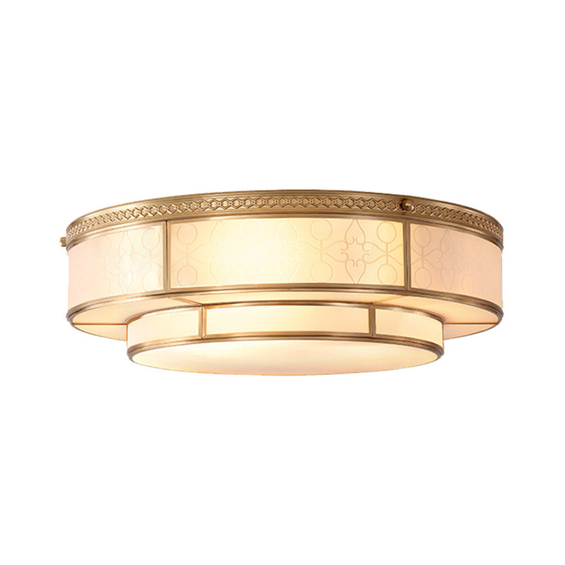Vintage 2 Layer Frost Glass Flush Mount Ceiling Light In Gold - Living Room Décor