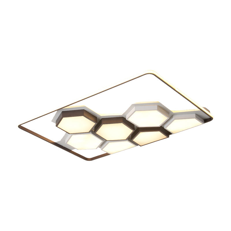 Honeycomb Metal Flush Ceiling Light: Modern Black & White Led Fixture (19.5’/35.5’) For Living Room
