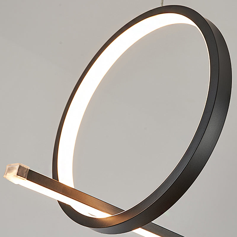 Sleek Acrylic Linear And Ring Ceiling Chandelier In Black With Warm/White Light - 1/2 Hanging