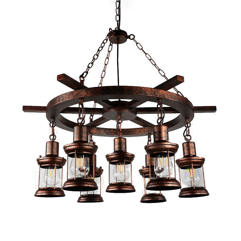 Bronze Vintage Style Clear Glass Kerosene Chandelier With 3/7-Light Pendant For Dining Room Lighting