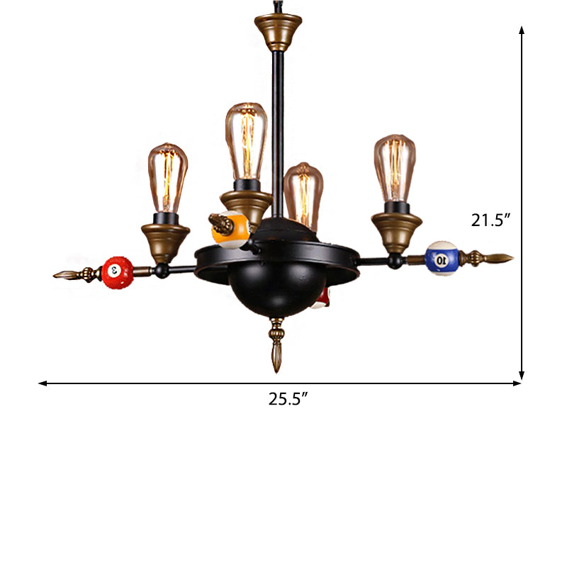 Industrial Metal Chandelier With Exposed Bulb - 4/6 Light Pendant Lighting For Dining Room In Black