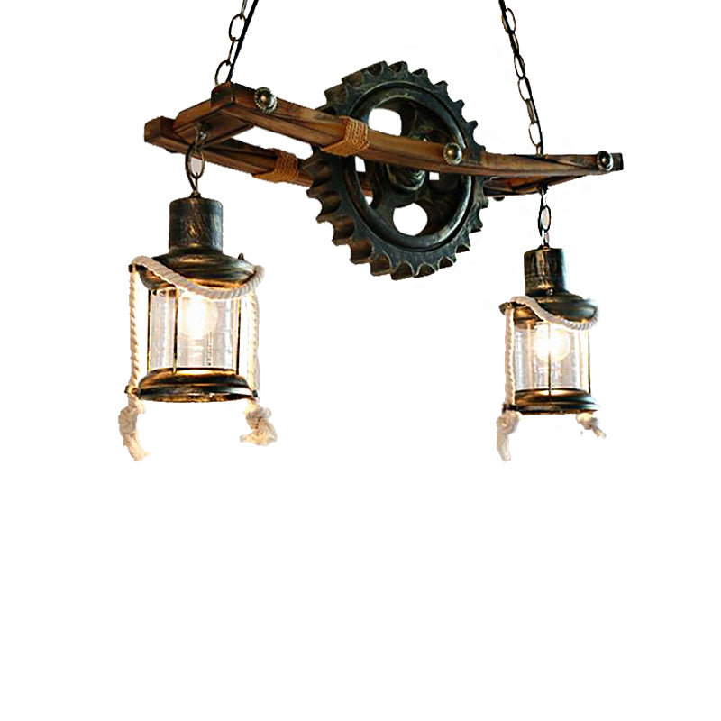 Coastal Bronze Hanging Chandelier: 2 Light Ceiling With Clear Glass & Kerosene Styling