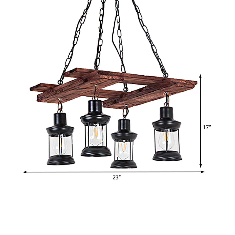 Industrial Metal Pendant Chandelier - Caged Dining Room Light Fixture With 3 Black Hanging Lights