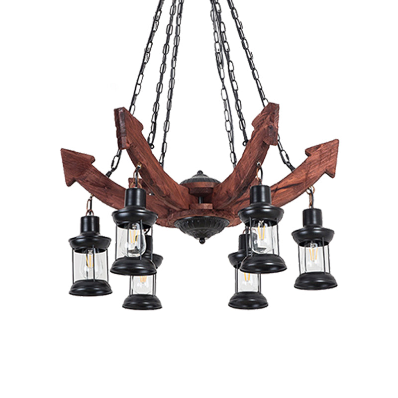 Coastal Black Glass Kerosene Chandelier - 6 Light Ceiling Fixture For Dining Room
