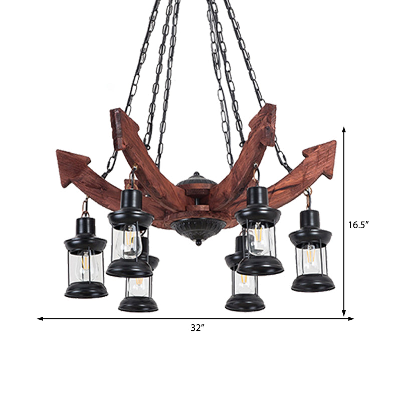 Coastal Black Glass Kerosene Chandelier - 6 Light Ceiling Fixture For Dining Room