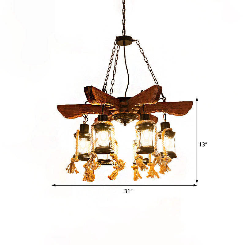Coastal Black Glass Kerosene Chandelier - 6 Light Ceiling Fixture For Dining Room