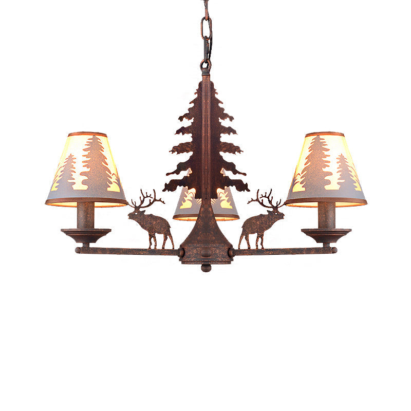 Industrial Cone Metal & Fabric Chandelier - 3/5/8 Light Pendant Lighting For Dining Room In Rust