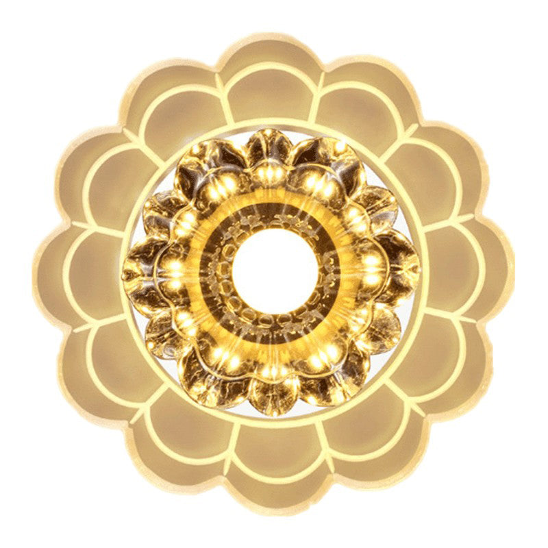 Clear Crystal Hallway Led Flush Ceiling Light – Modern Blossom Shape For A Stylish Look