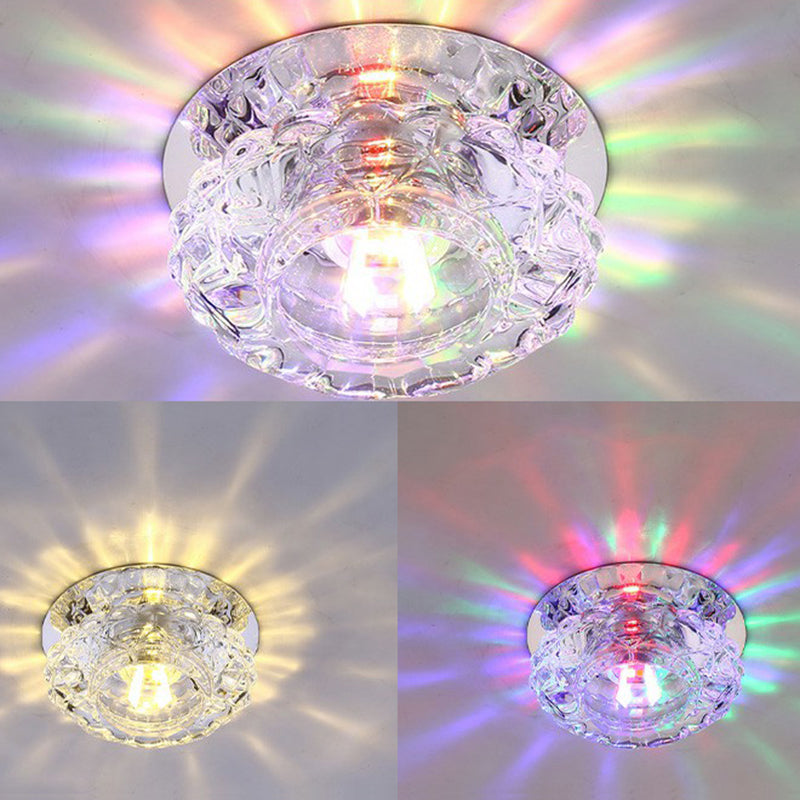 Minimalist Crystal Led Flush Mount Fixture With Clear Floral Shade- Perfect For Foyer Lighting / 3W